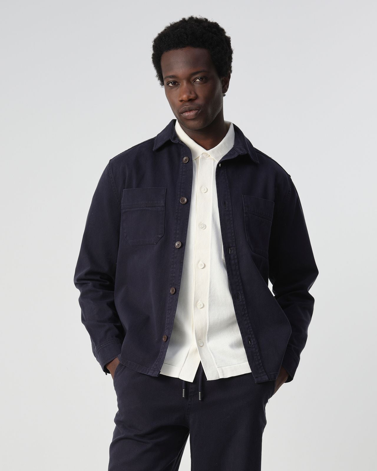 Heren Overshirt Donkerblauw | Katoen Jas met Knopen en Borstzakken