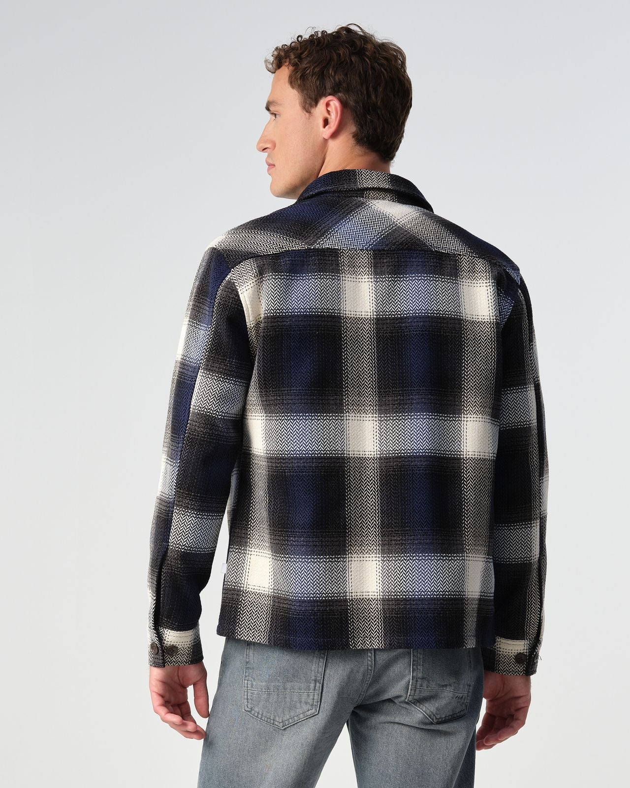 Heren Overhemdjas Geruit Blauw Wit | Flanel Look Shacket met Knopen