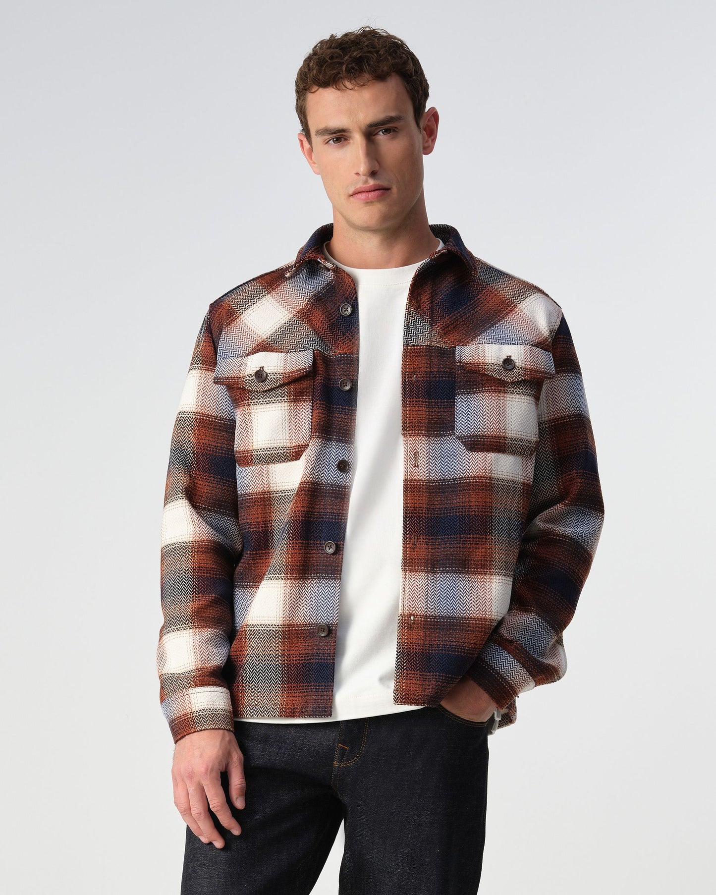 Heren Overshirt Geruit Bruin Blauw | Warm Overshirt met Borstzakken