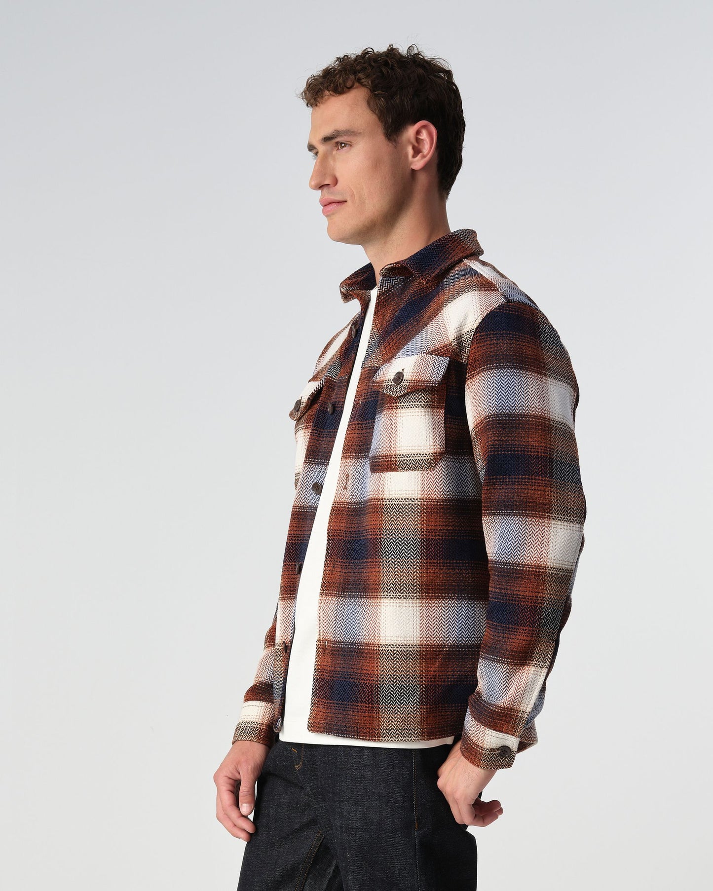 Heren Overshirt Geruit Bruin Blauw | Warm Overshirt met Borstzakken
