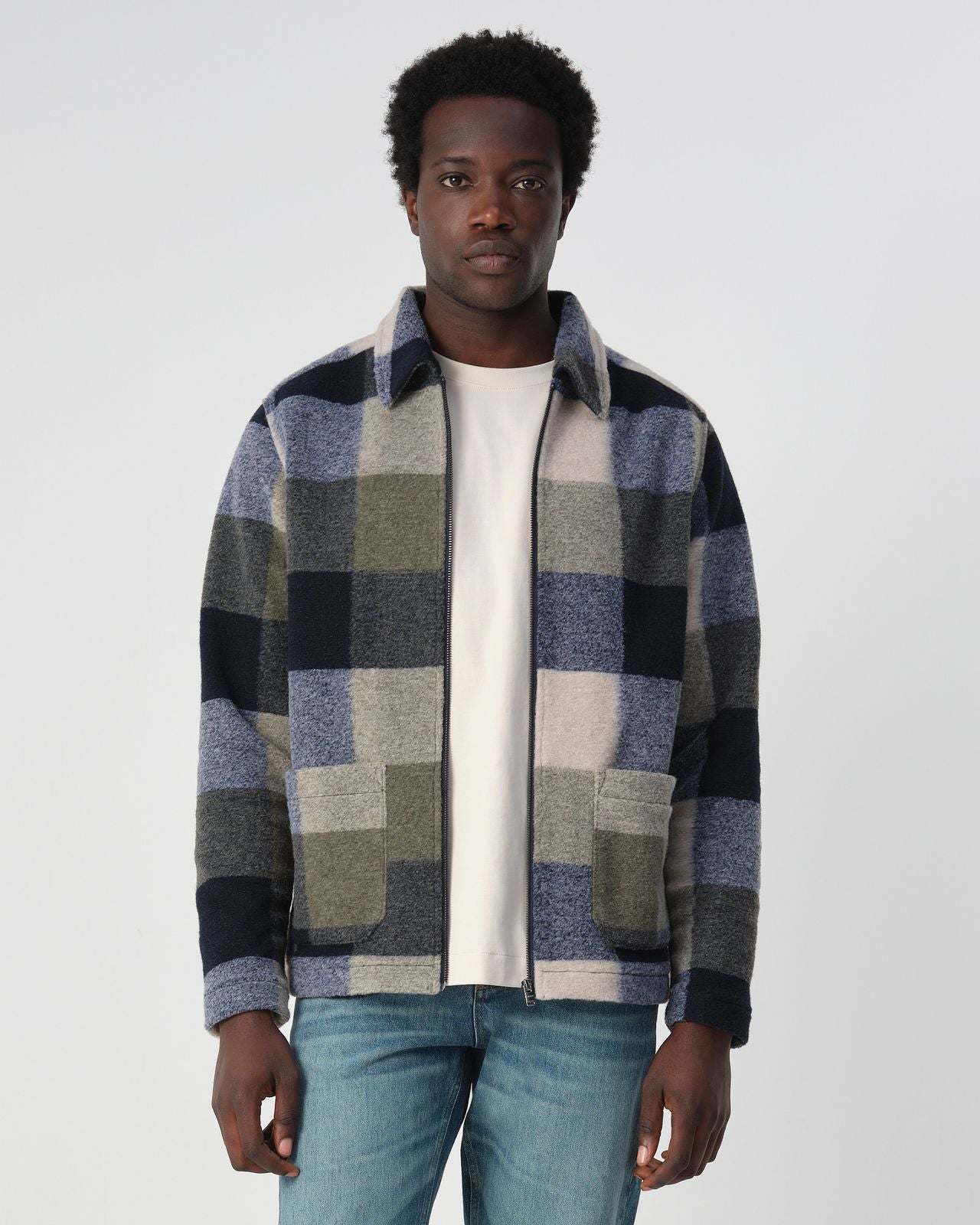 Heren Jas Geruit Blauw Groen | Warme Ruitjas met Rits | Winterjack