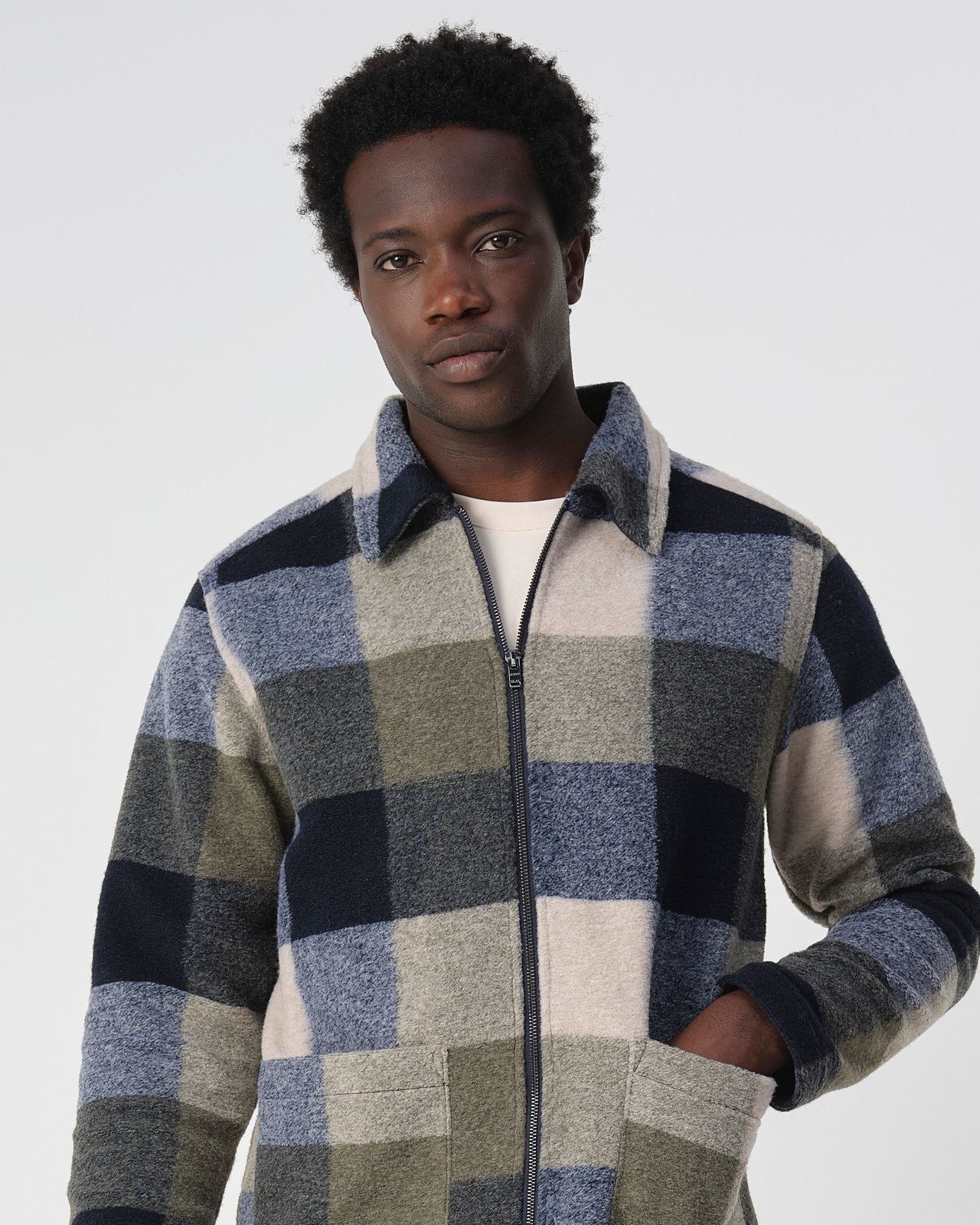 Heren Jas Geruit Blauw Groen | Warme Ruitjas met Rits | Winterjack