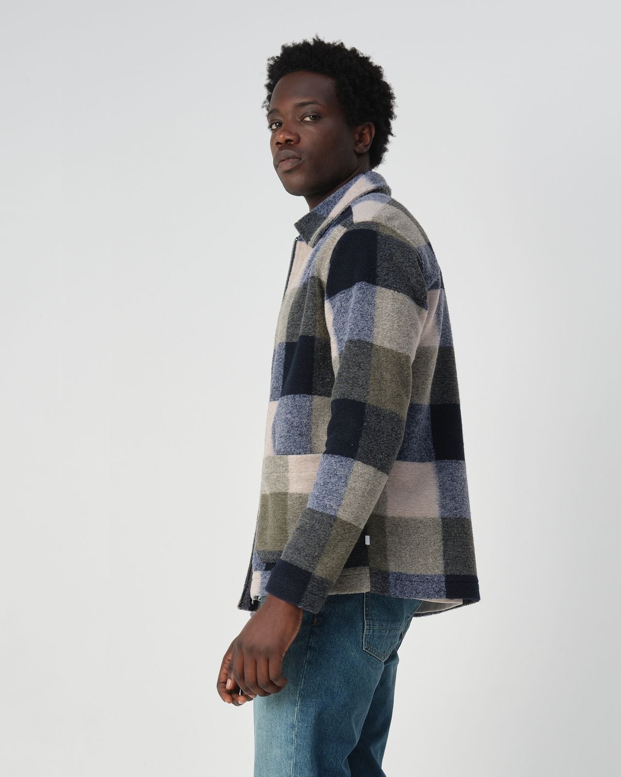 Heren Jas Geruit Blauw Groen | Warme Ruitjas met Rits | Winterjack