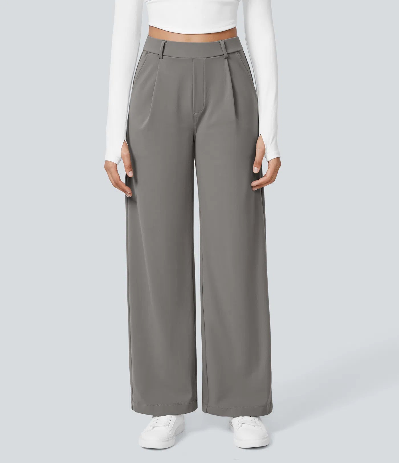 Vrouwen Wijde Pantalon Grijs | Hoge Taille | Rechte Pijpen | Elegant & Comfortabel