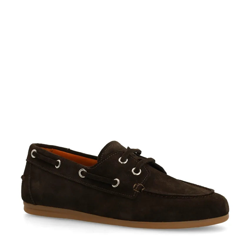 Dames Bootschoenen | Donkerbruin Suède | Klassieke Instappers met Leren Veters