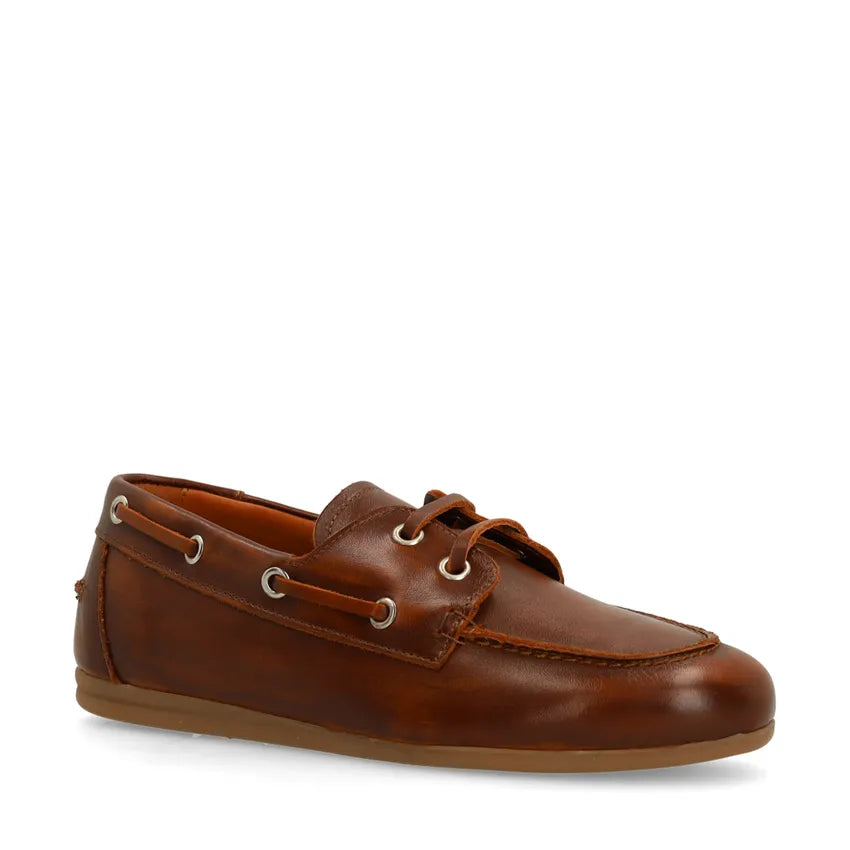 Dames Bootschoenen Leer | Cognac Bruin | Klassieke Instappers met Veters