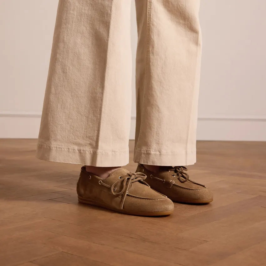 Dames Bootschoenen | Beige Suède | Klassieke Instappers met Veters
