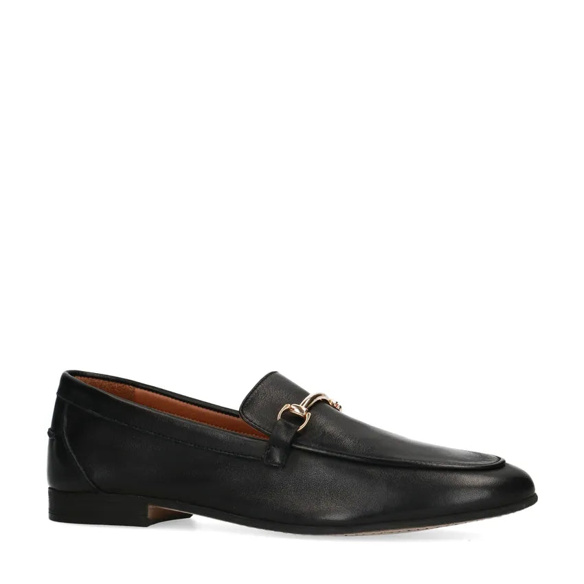 Dames Loafers | Zwart Leer | Klassieke Instappers met Goudkleurige Gesp