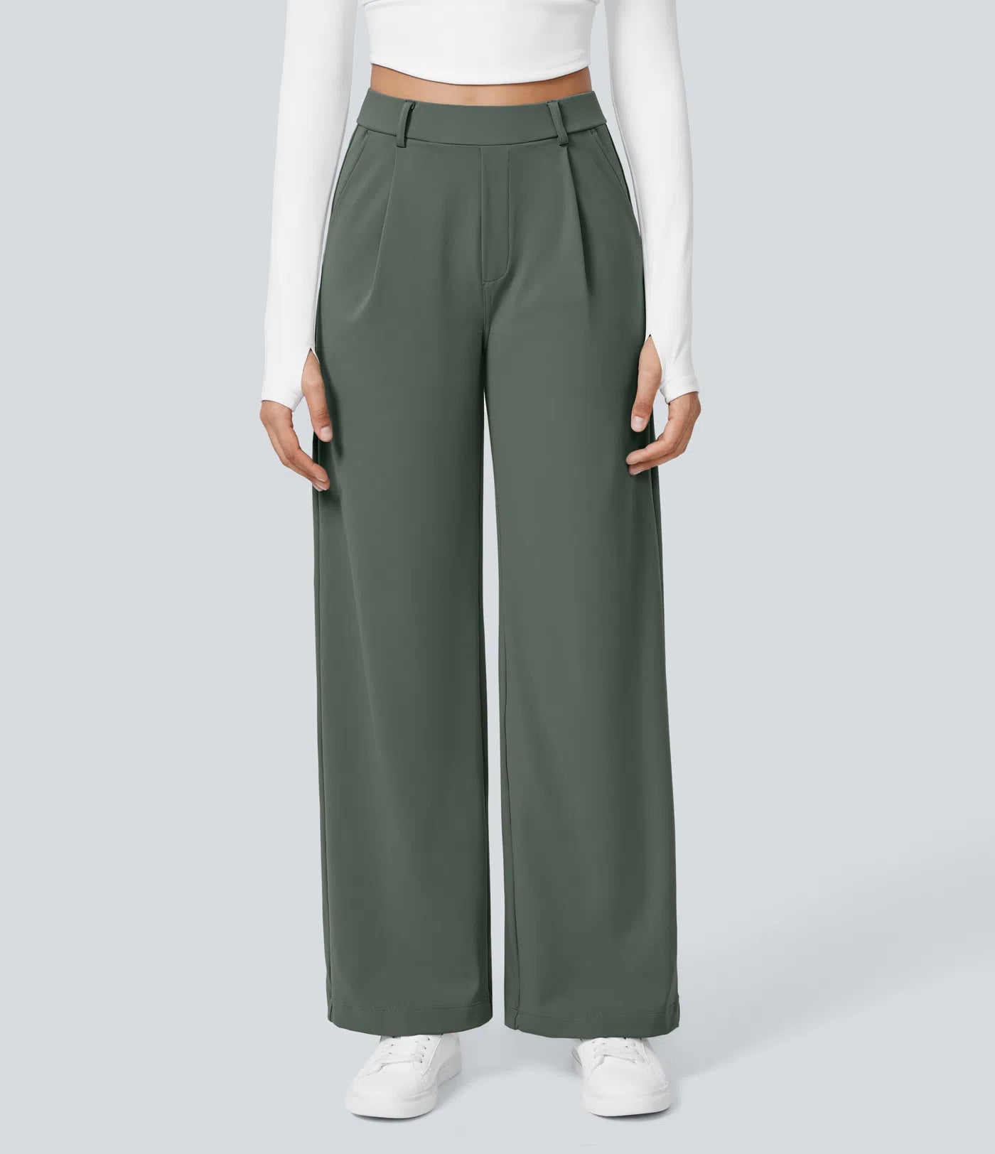 Dames Wide Leg Pantalon | Olijfgroen | Hoge Taille & Comfort Fit