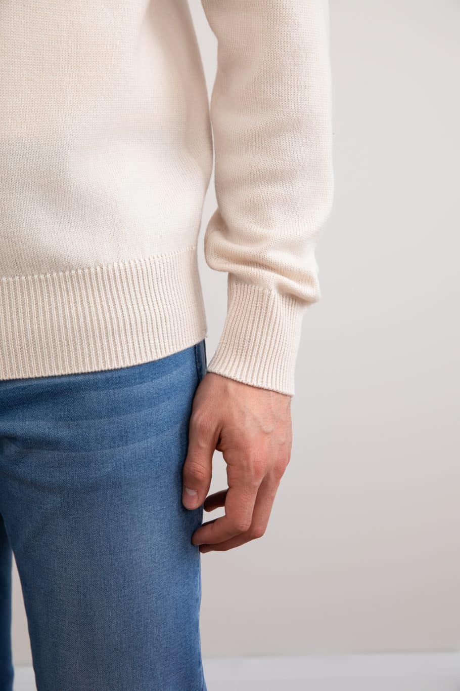 Beige Merino Wol Trui met Halve Rits