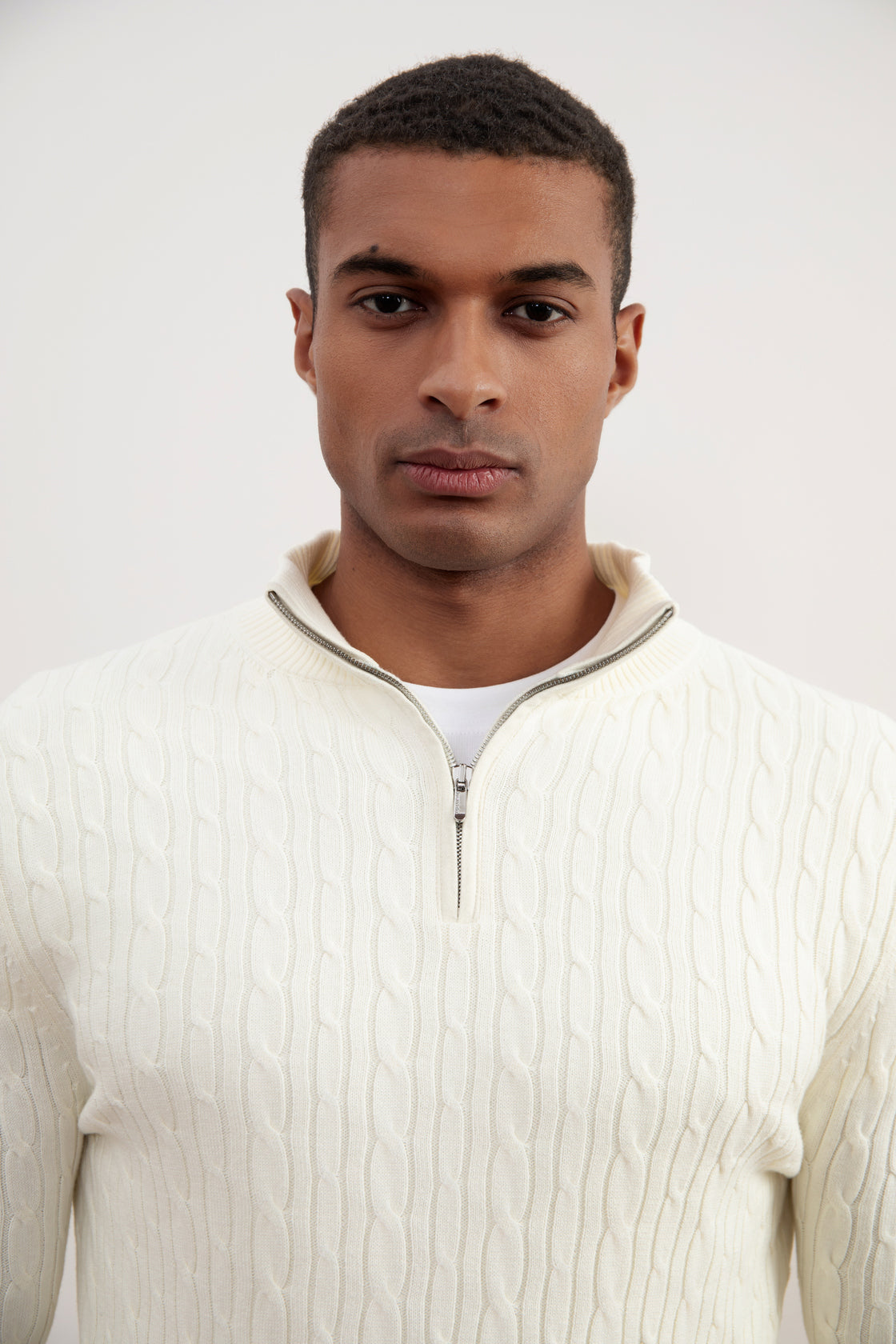 Off-White Gebreide Kabeltrui met Halve Rits