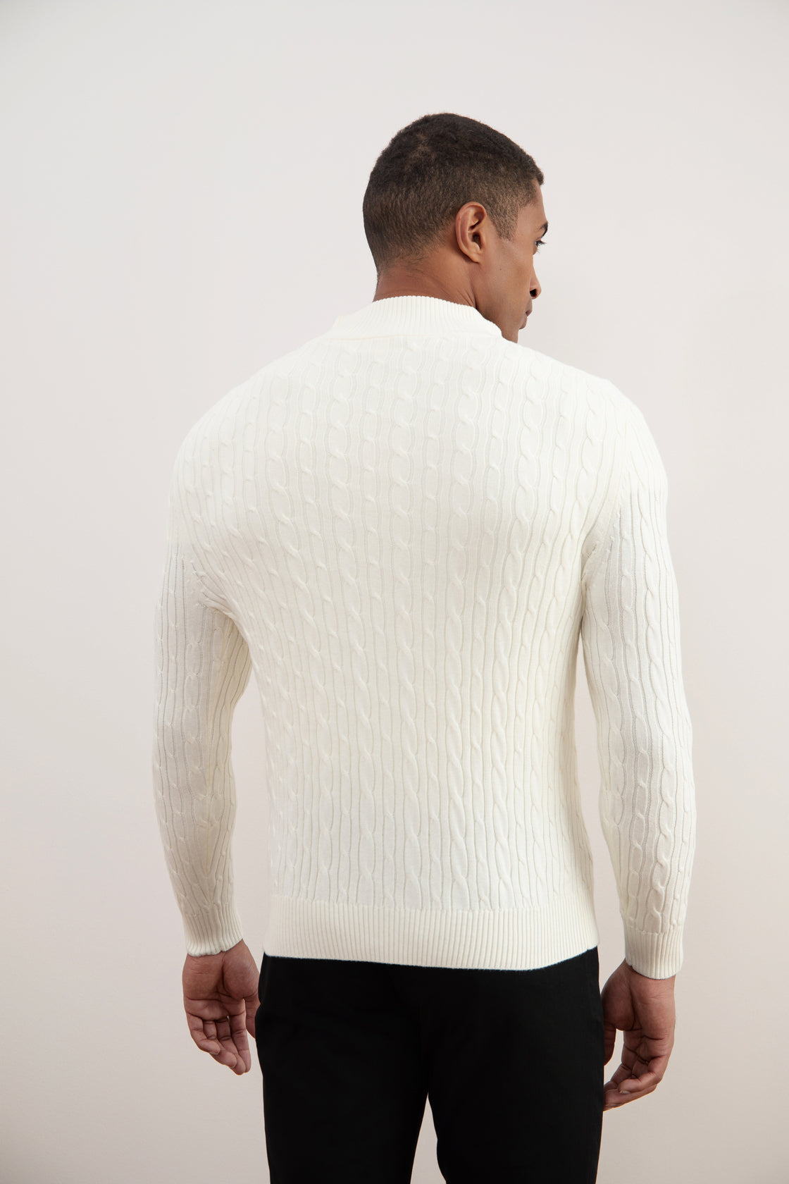 Off-White Gebreide Kabeltrui met Halve Rits