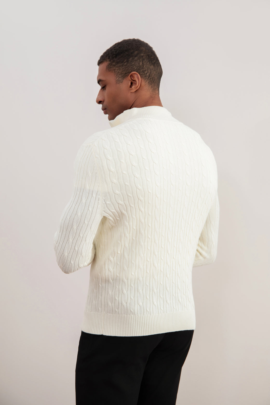 Off-White Gebreide Kabeltrui met Halve Rits