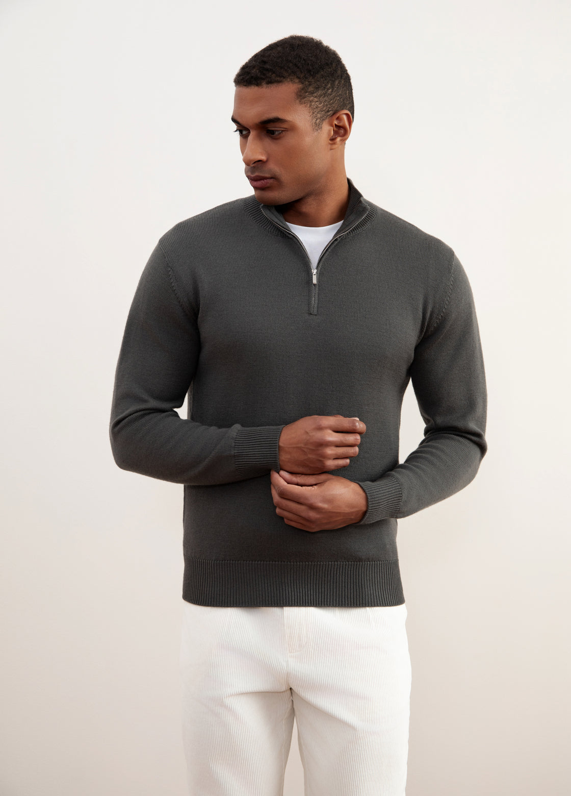 Charcoal Grey Merino Wool Half-Zip Sweater