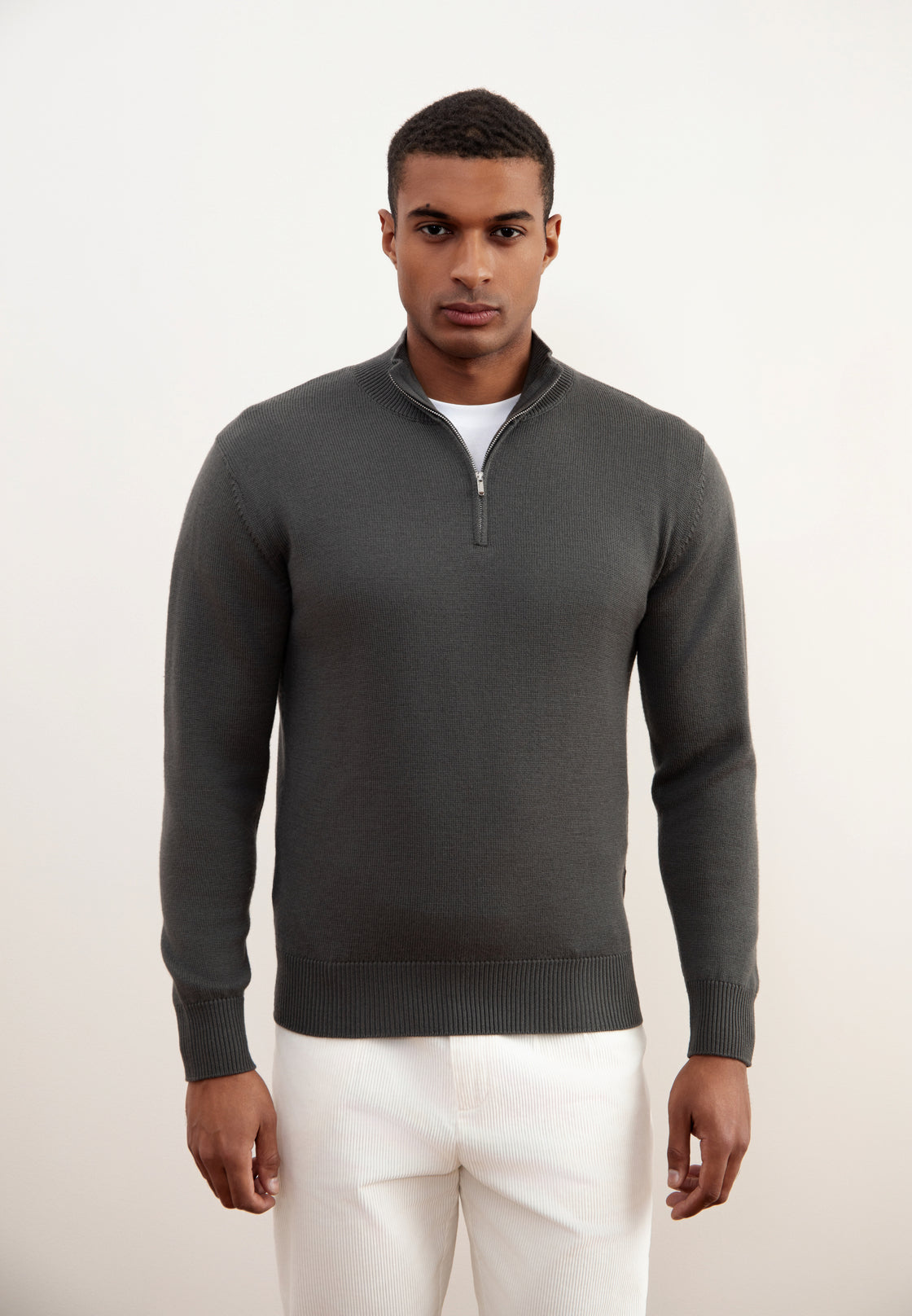 Charcoal Grey Merino Wool Half-Zip Sweater