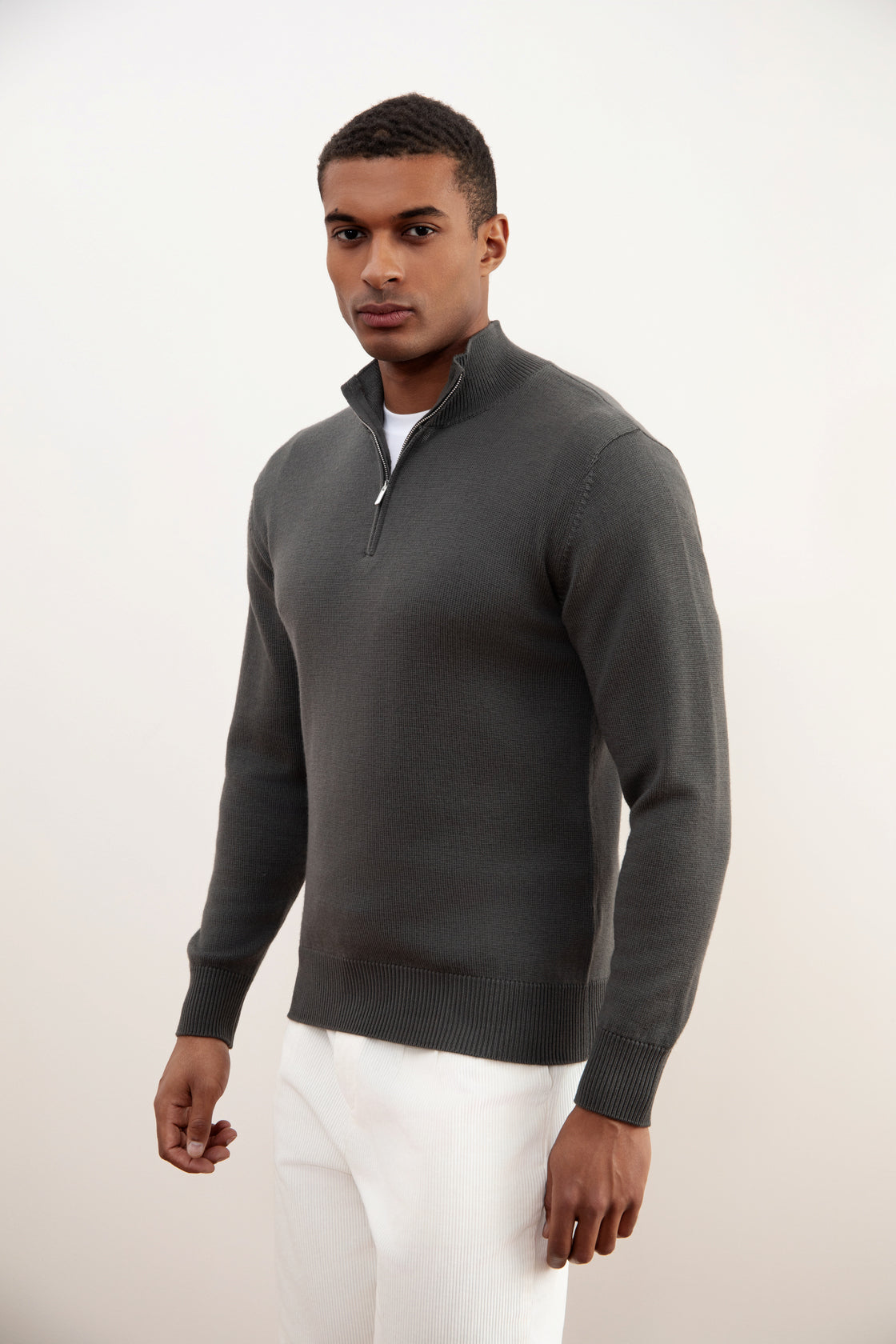 Charcoal Grey Merino Wool Half-Zip Sweater