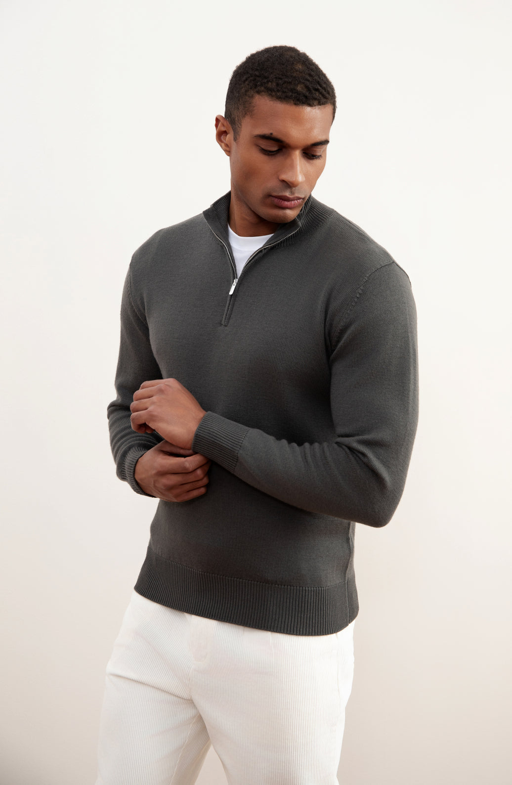 Charcoal Grey Merino Wool Half-Zip Sweater