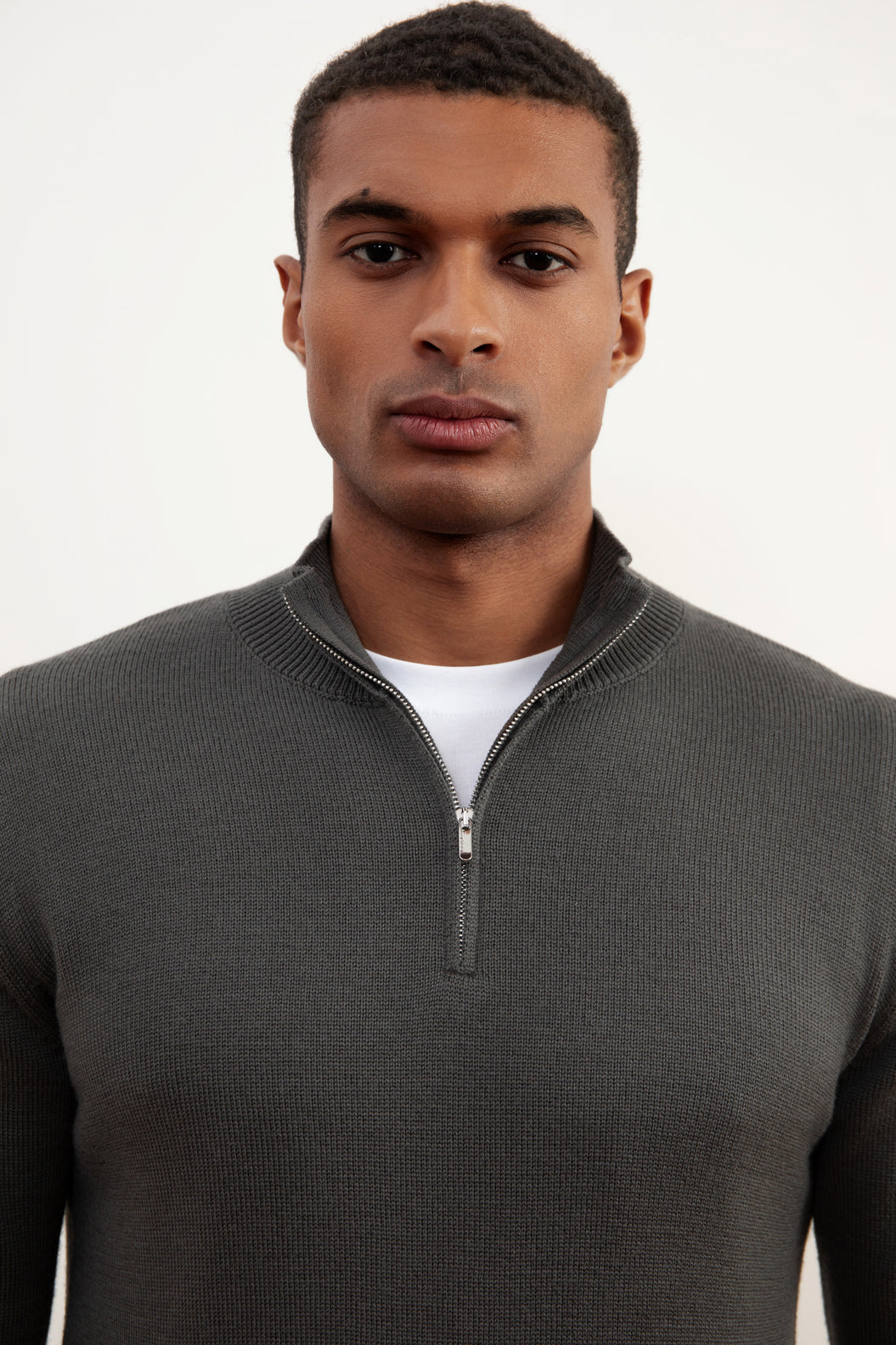 Charcoal Grey Merino Wool Half-Zip Sweater