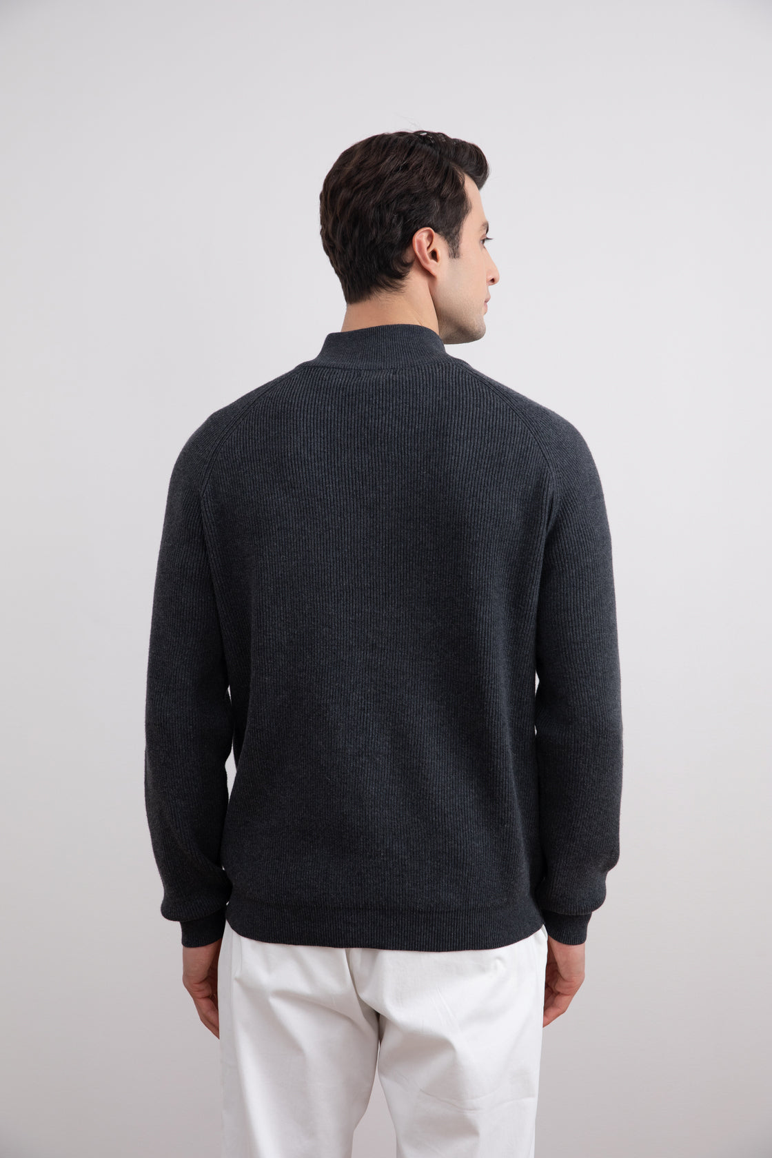 Charcoal Engels Ribbed Turtleneck Sweater with Half Zip