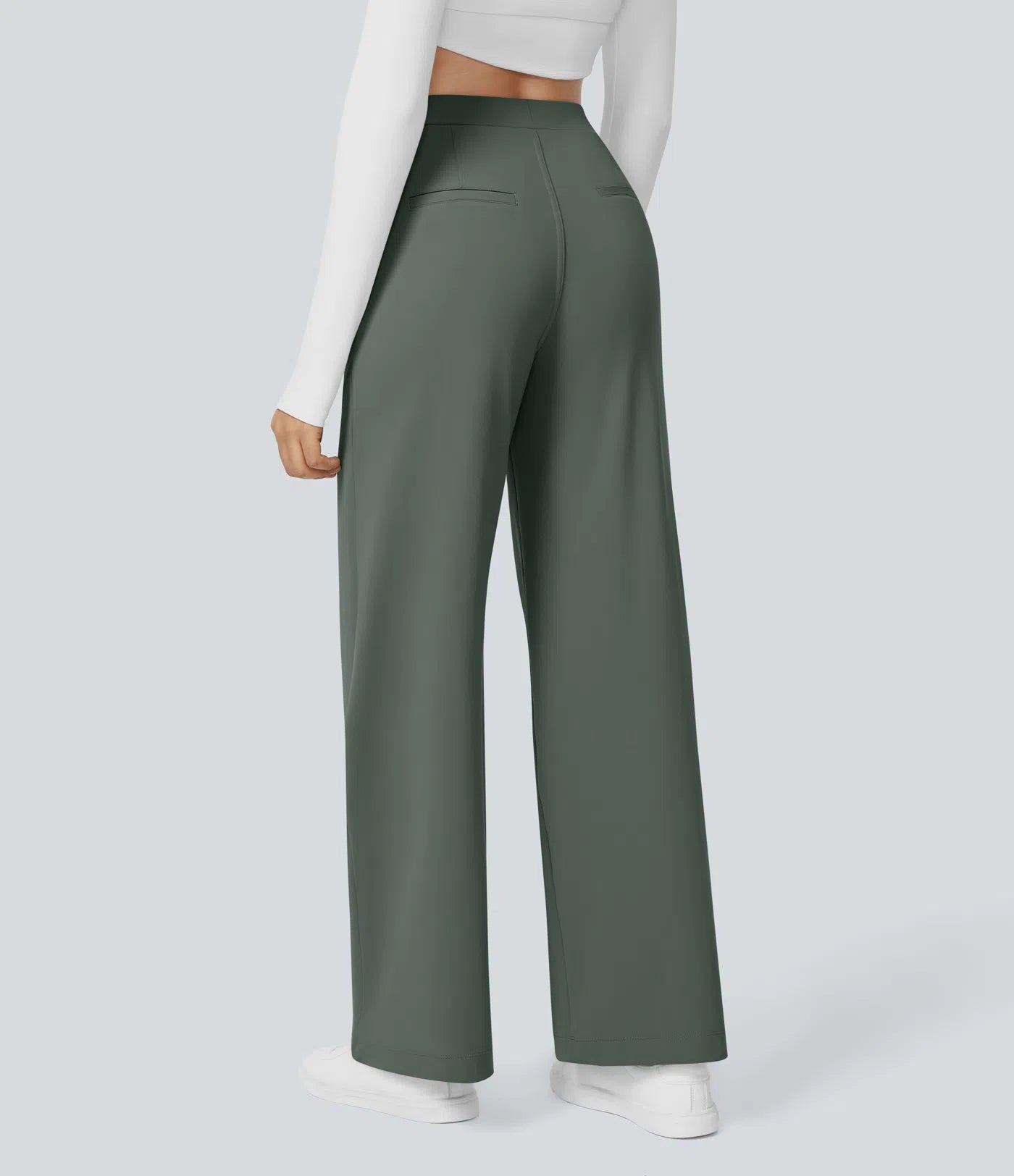 Dames Wide Leg Pantalon | Olijfgroen | Hoge Taille & Comfort Fit