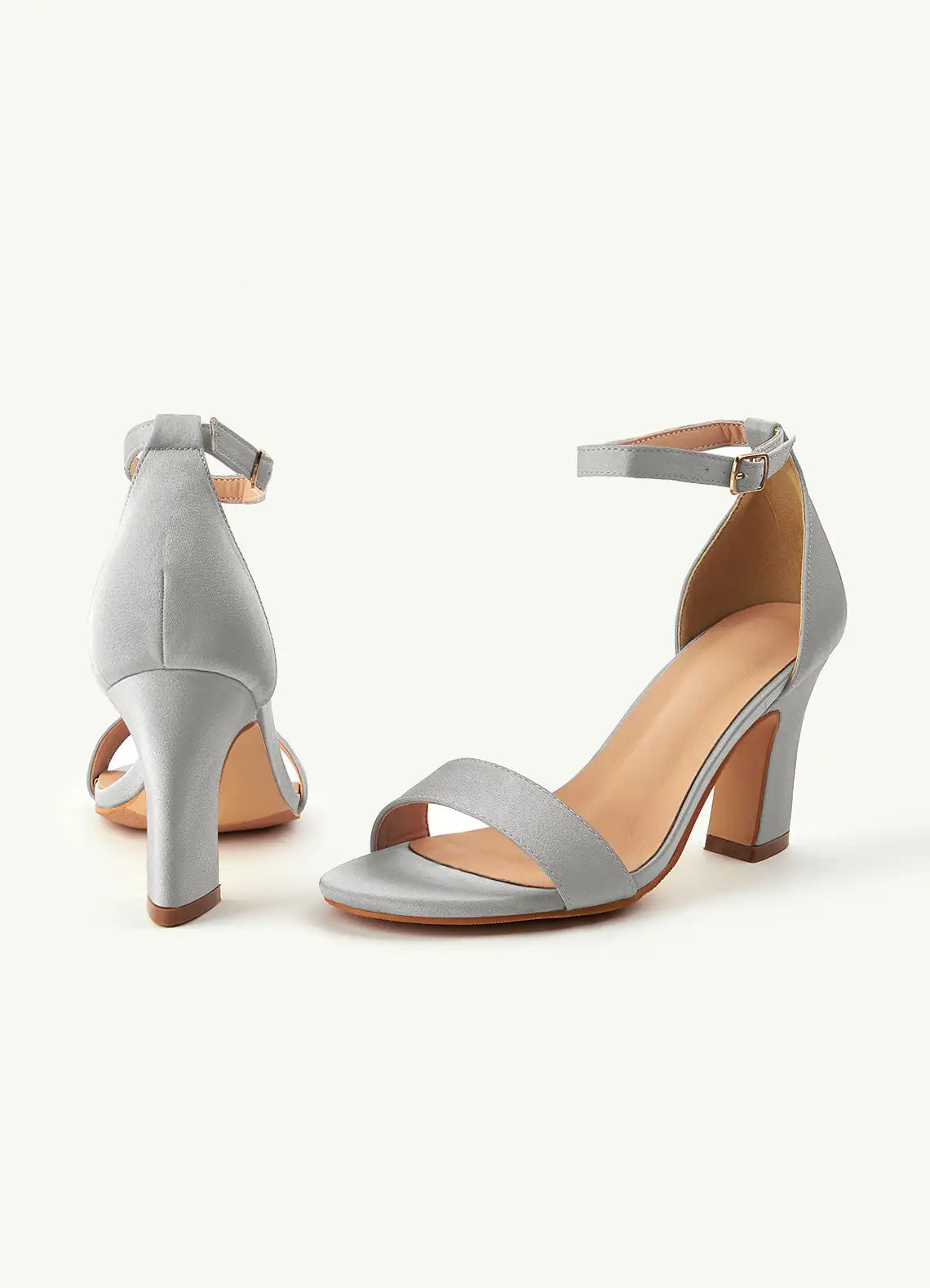 Women's Light Grey Sandal | Block Heel | Ankle Strap | Suede
