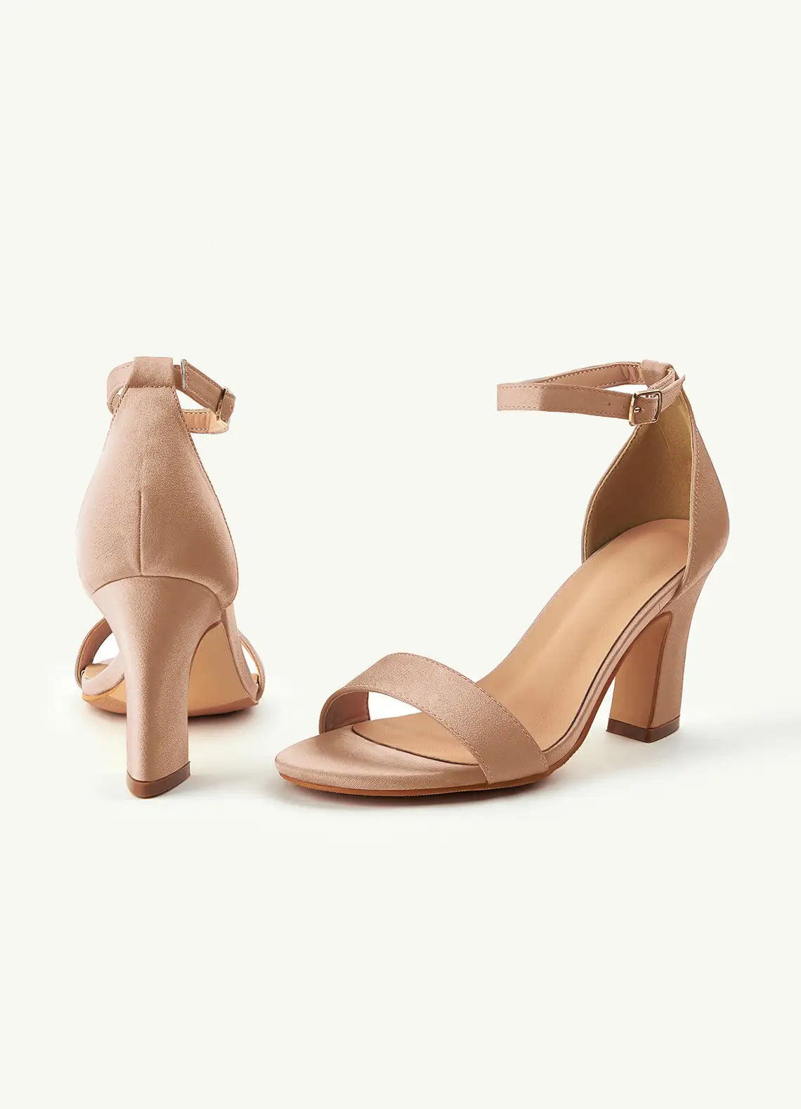 Dames Sandaal Beige | Blokhak | Enkelbandje | Suède-look