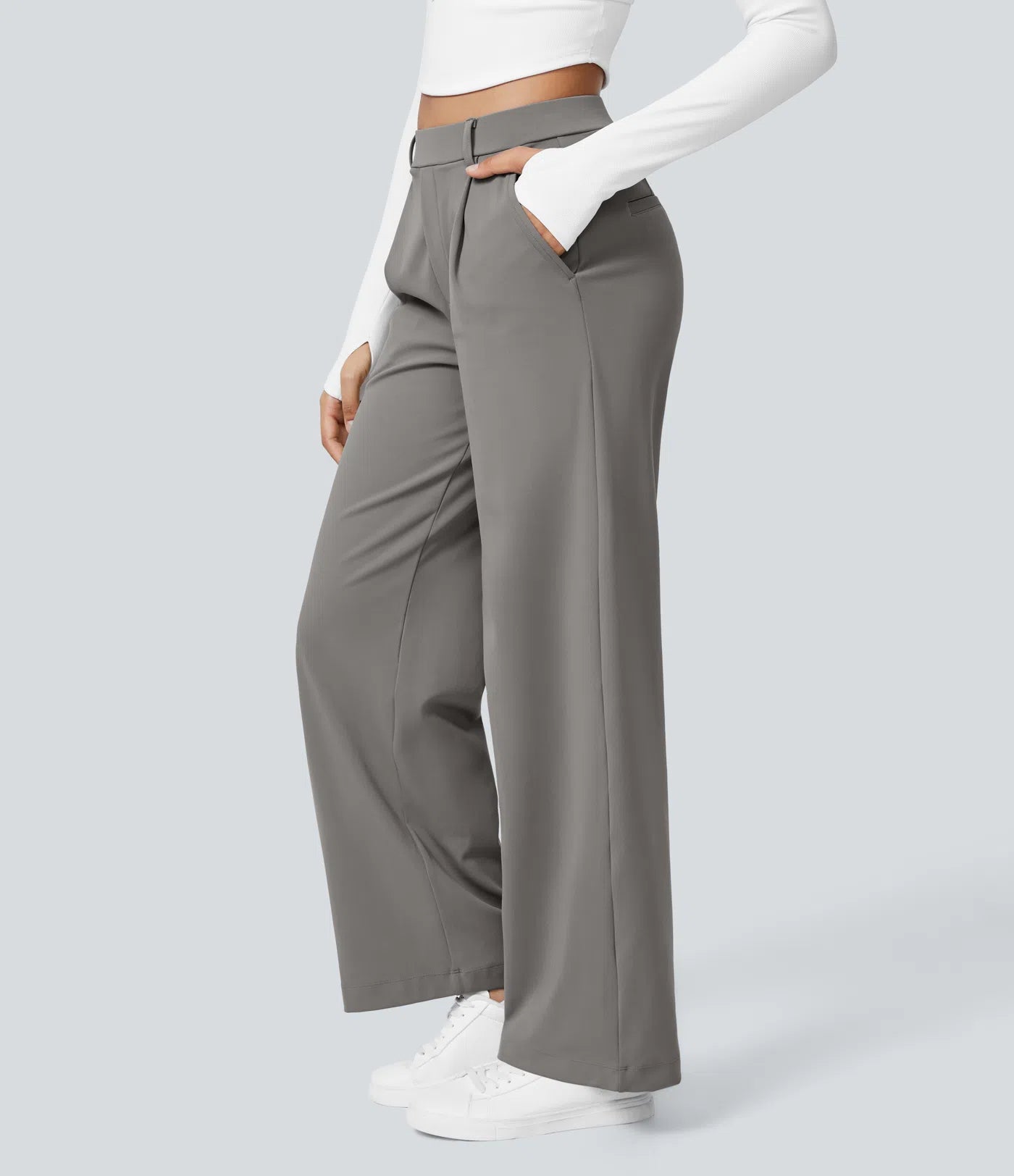 Vrouwen Wijde Pantalon Grijs | Hoge Taille | Rechte Pijpen | Elegant & Comfortabel