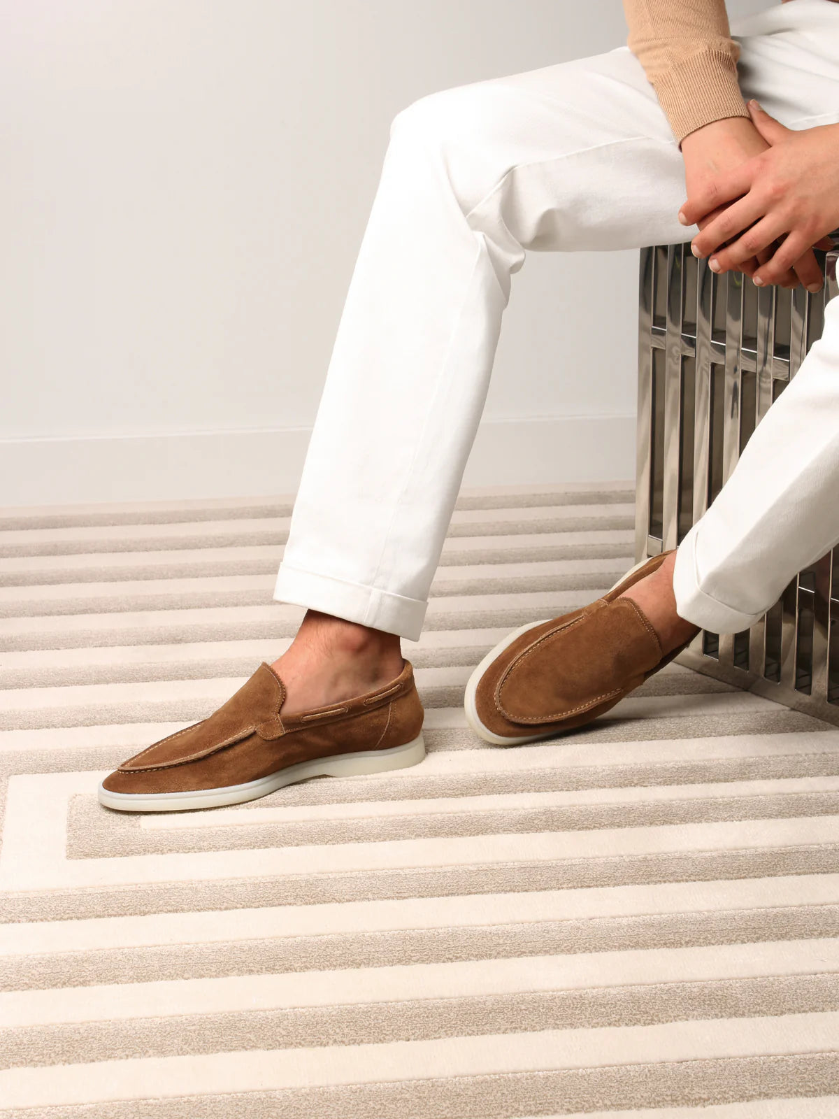 Caramelkleurige Suède Loafers Heren | Italiaanse Instappers Zonder Veters