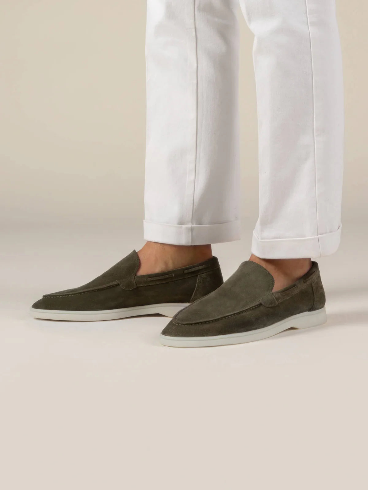 Olijfgroene Suède Loafers Heren | Zomerse Instappers Zonder Veters | Yacht Loafer Italië