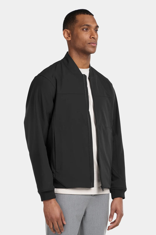 Black Men's Jacket | Lightweight Water-Repellent Jacket with Zipper and High Collar