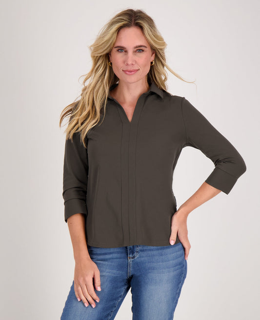 Dames Travel Top | V-Hals met Kraag | Zwart | Comfortabel