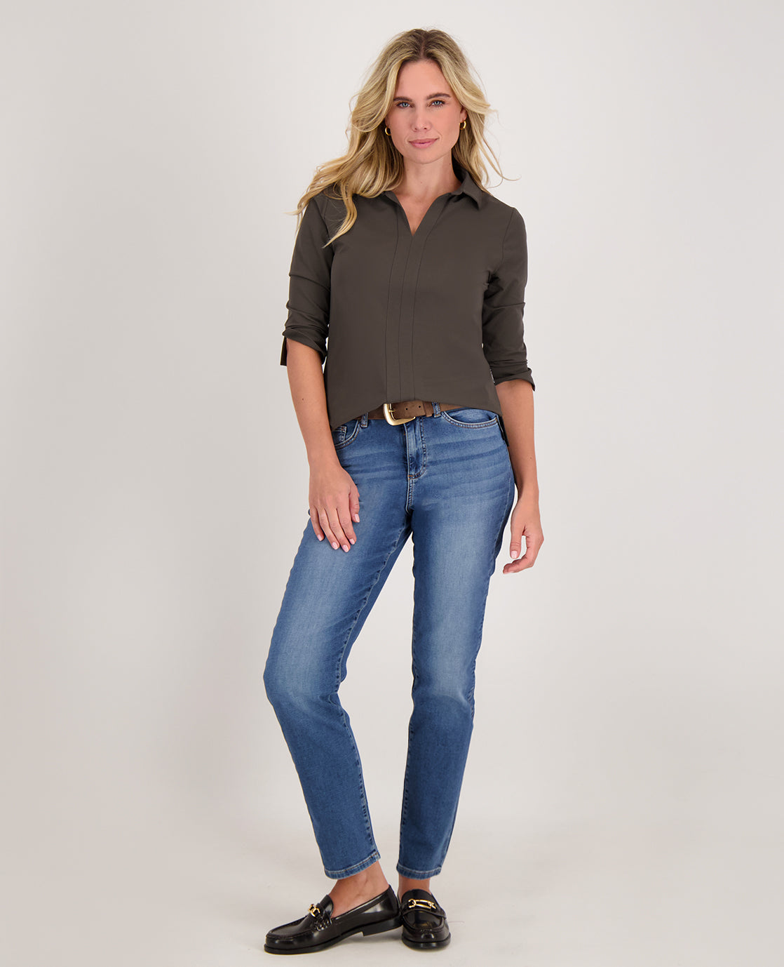 Dames Travel Top | V-Hals met Kraag | Zwart | Comfortabel