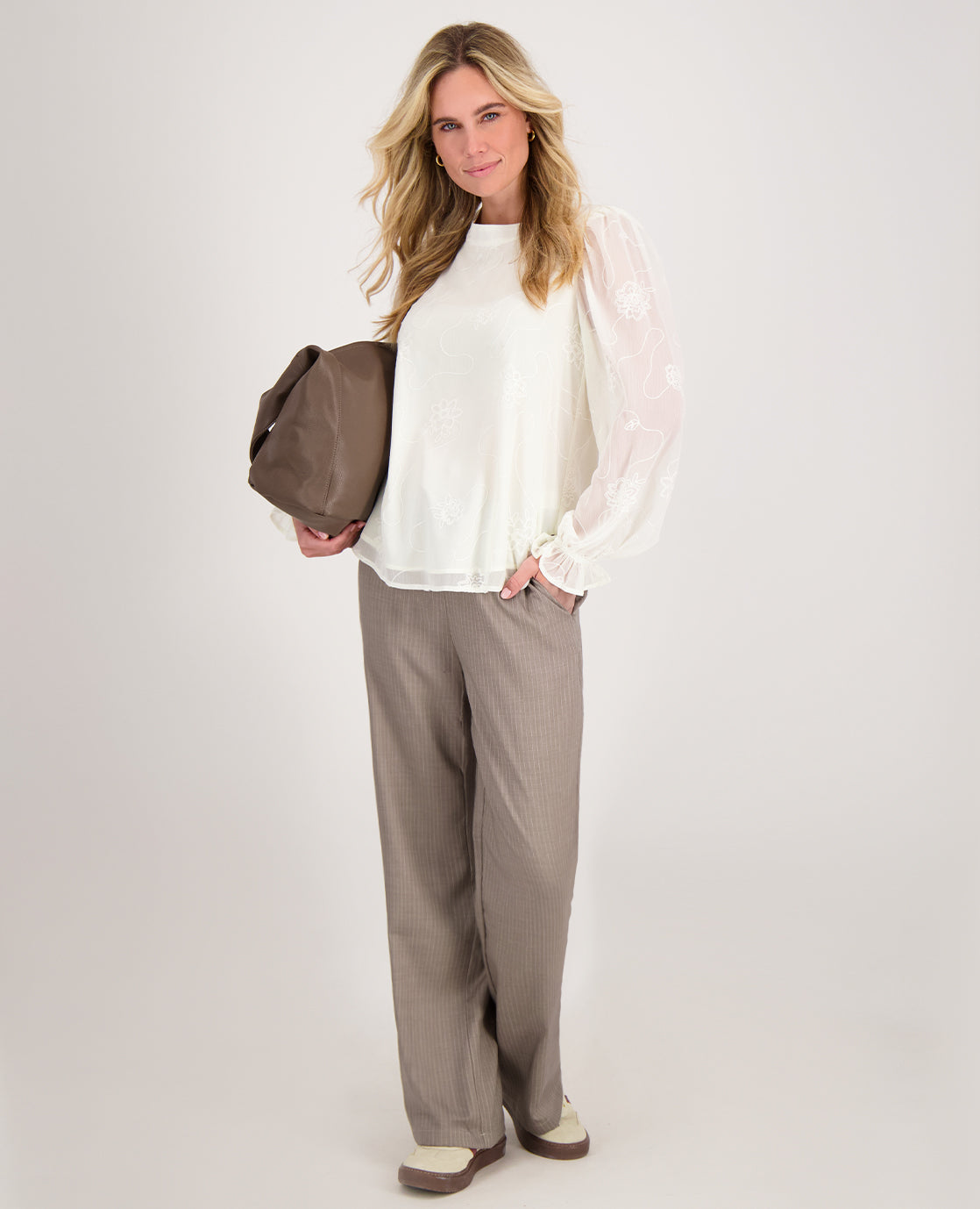 Broek | Pinstripe | Taupe/Wit