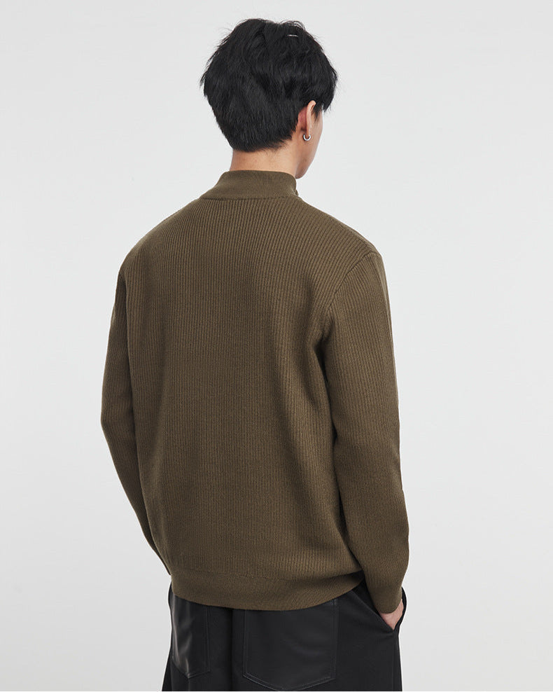 Gebreide halve zip trui | Bruin