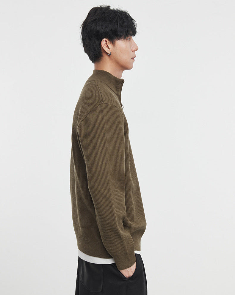 Gebreide halve zip trui | Bruin