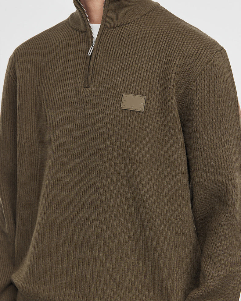 Gebreide halve zip trui | Bruin