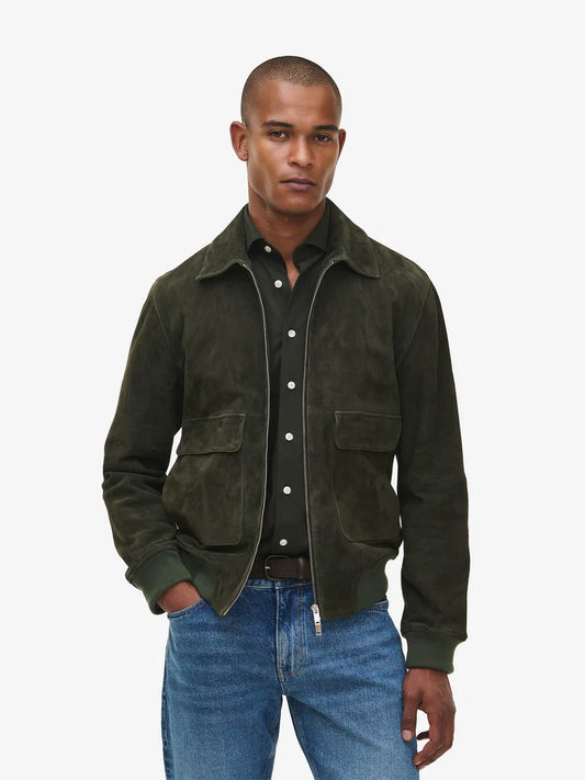 Men's Bomber Jacket | Dark Green Suede Look | Luxurious & Timeless Design