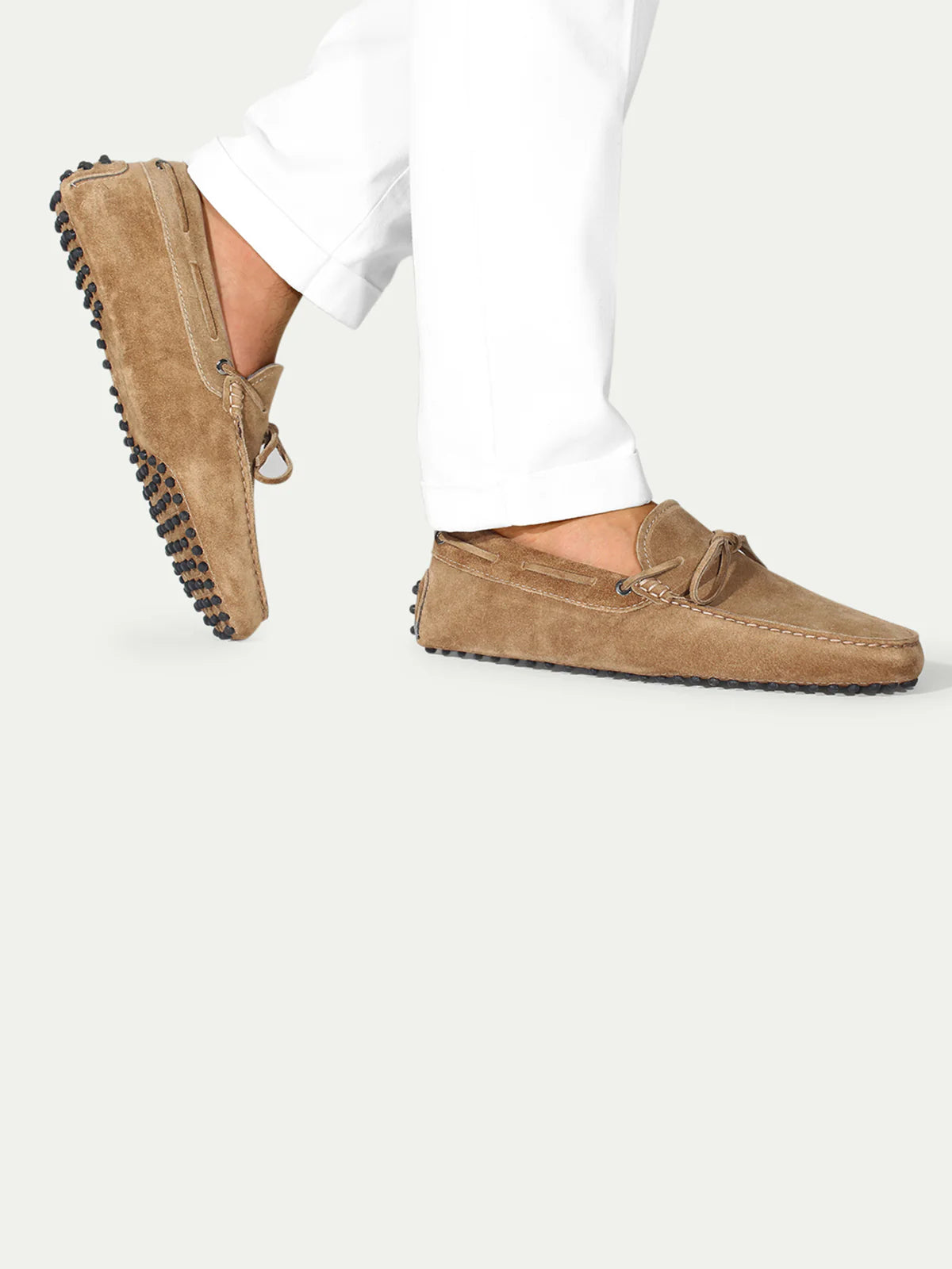 Beige Suède Driving Loafers Heren | Leren schoenen met Noppenzool