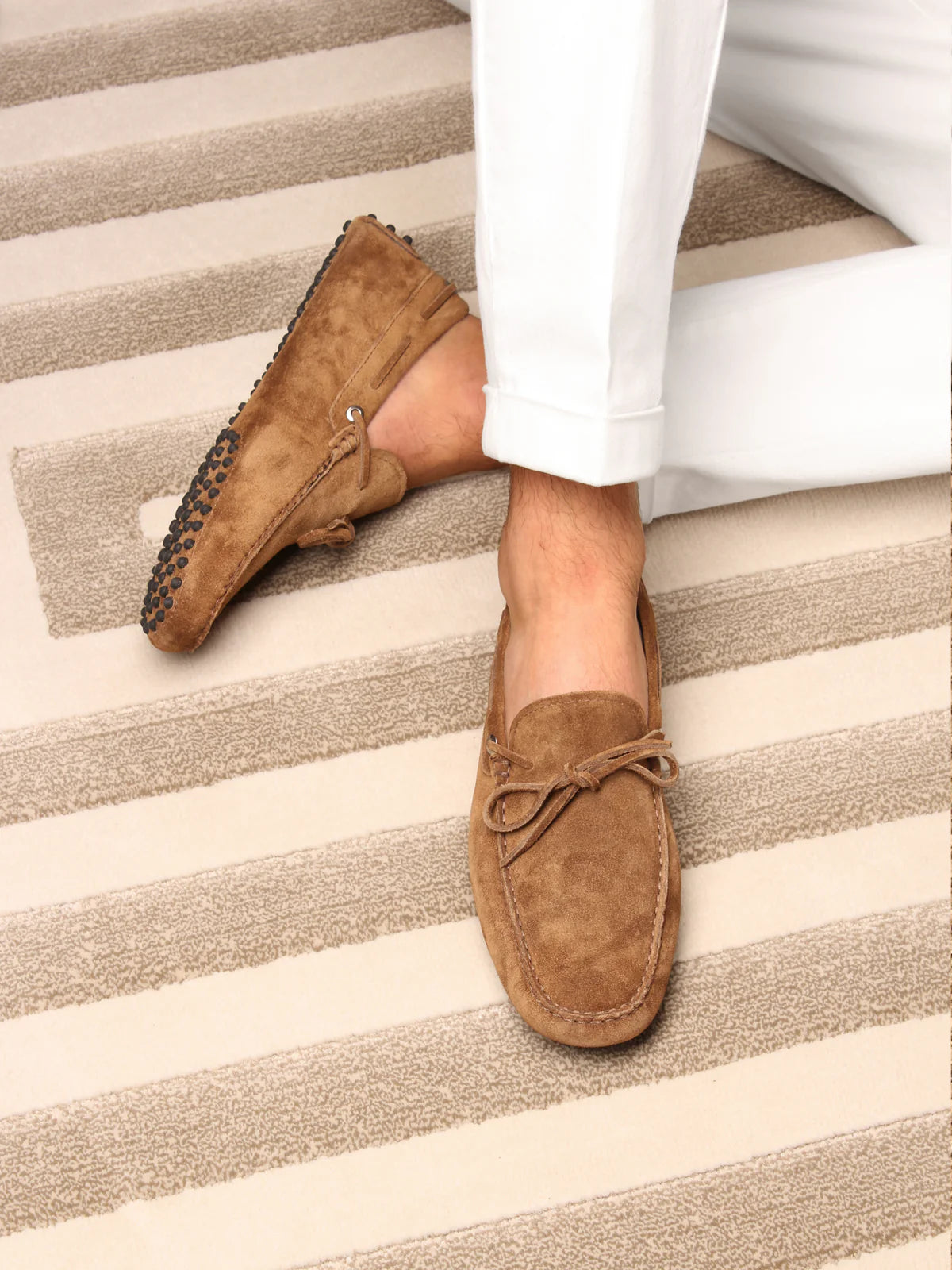 Caramel Suède Driving Loafers Heren | Luxe Mocassins met Antislip Noppenzool