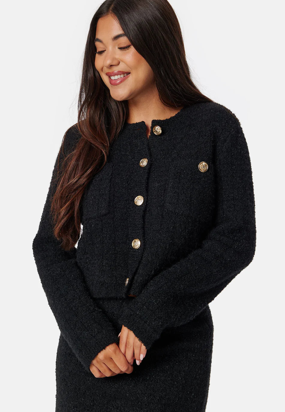 Dames Blazer | Zwart | Bouclé Stof | Goudkleurige Knopen