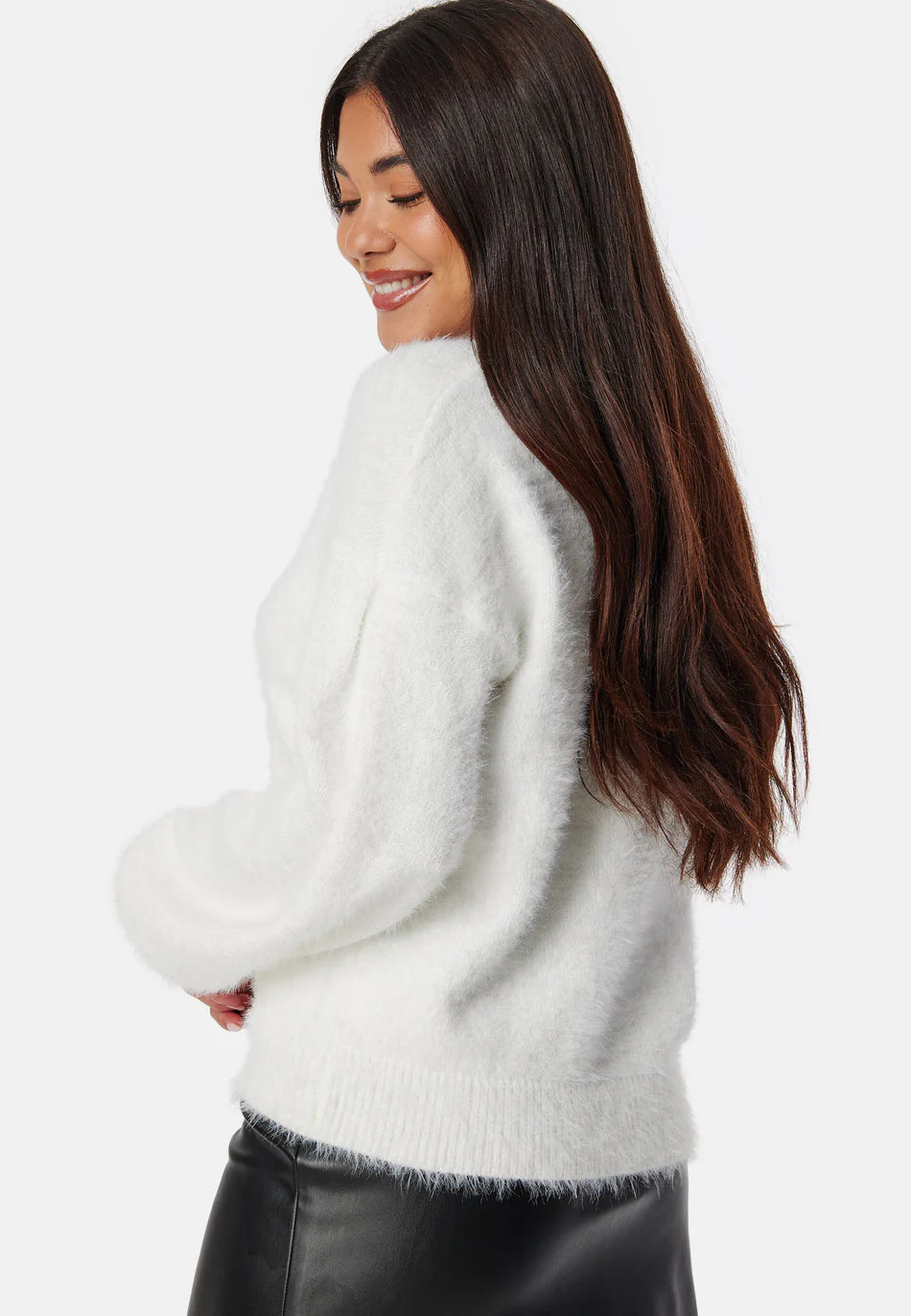 Witte Dames Trui | Fluffy Zachte Stof | Knopen