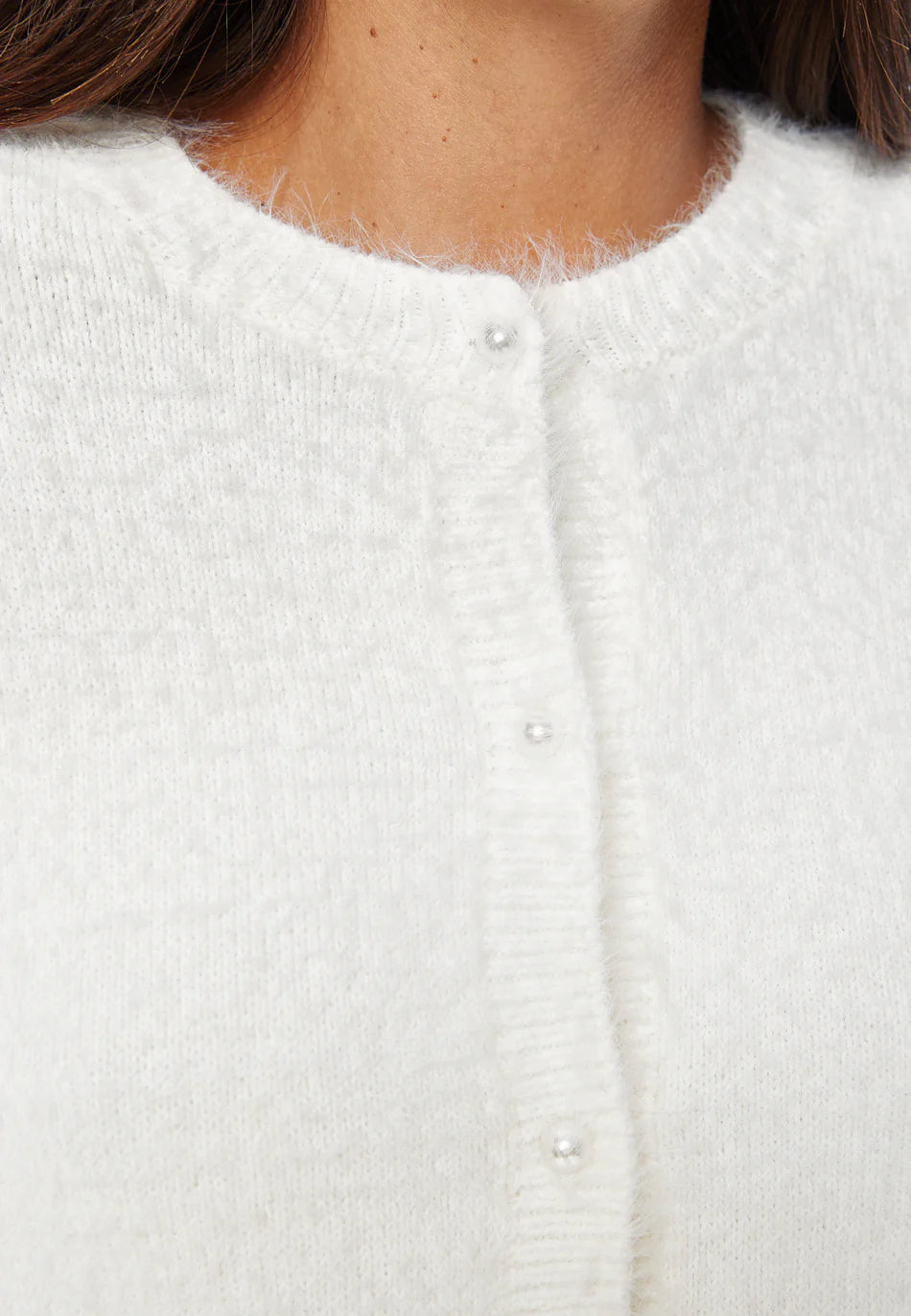 Witte Dames Trui | Fluffy Zachte Stof | Knopen