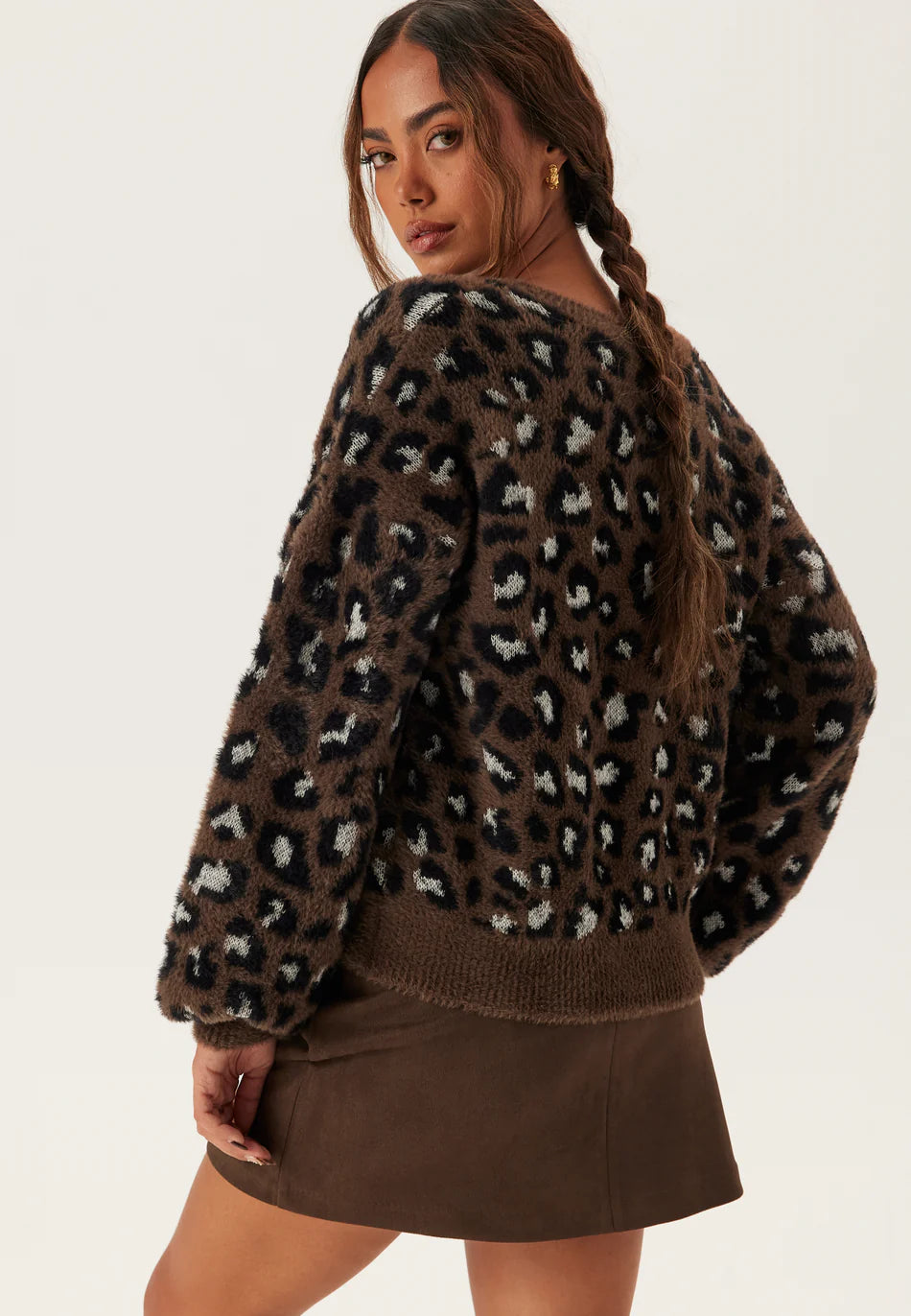 Dames Cardigan | Bruin Zacht Vest | Panterprint | Lange Mouwen