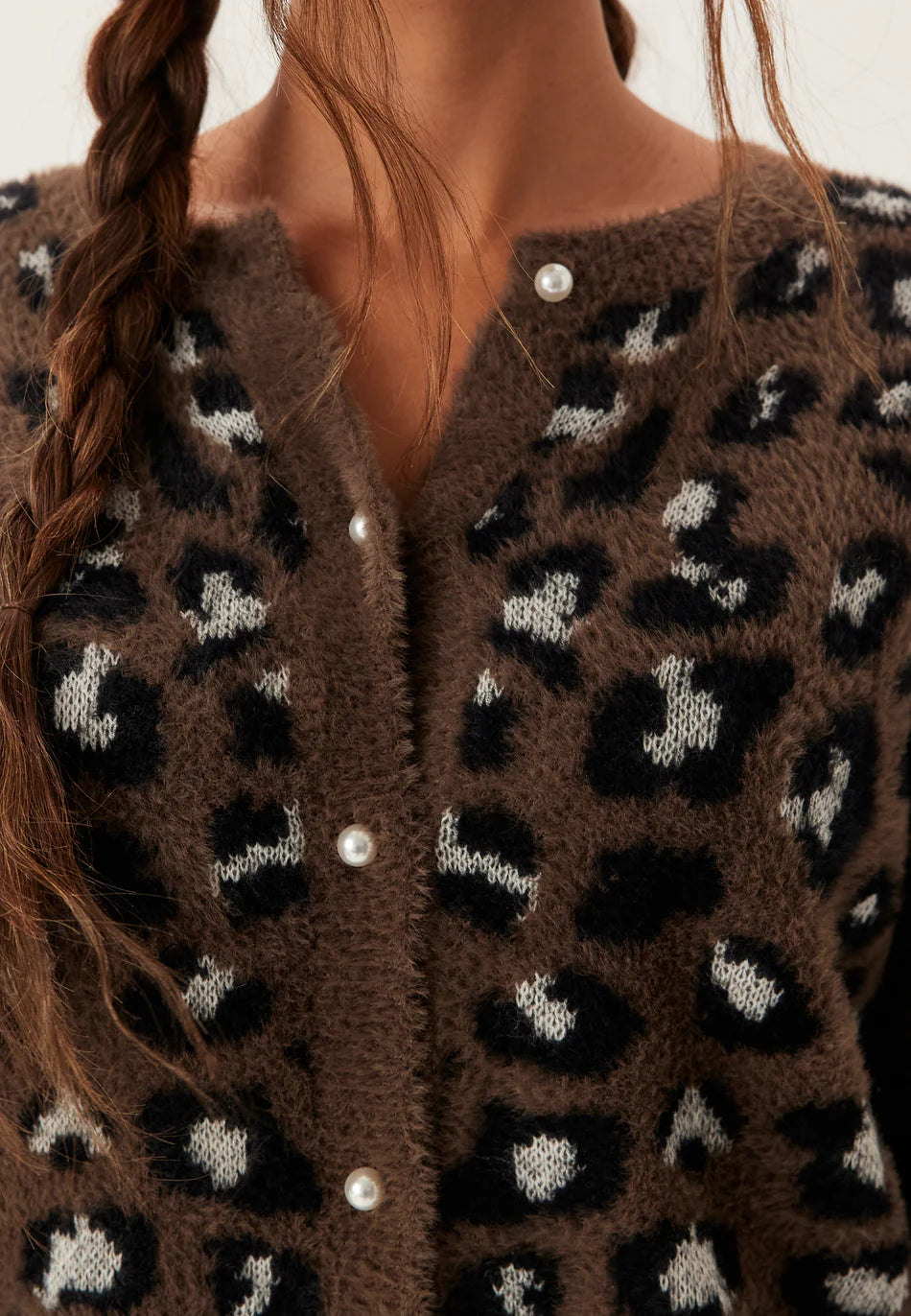 Dames Cardigan | Bruin Zacht Vest | Panterprint | Lange Mouwen