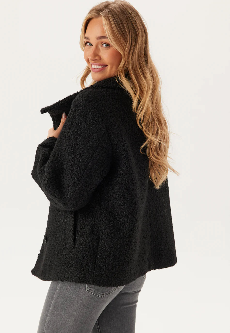 Dames Jas | Zwarte Teddy Coat | Dubbelrijige Knopen | Warme Winterjas