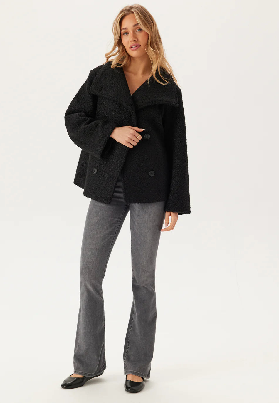 Dames Jas | Zwarte Teddy Coat | Dubbelrijige Knopen | Warme Winterjas