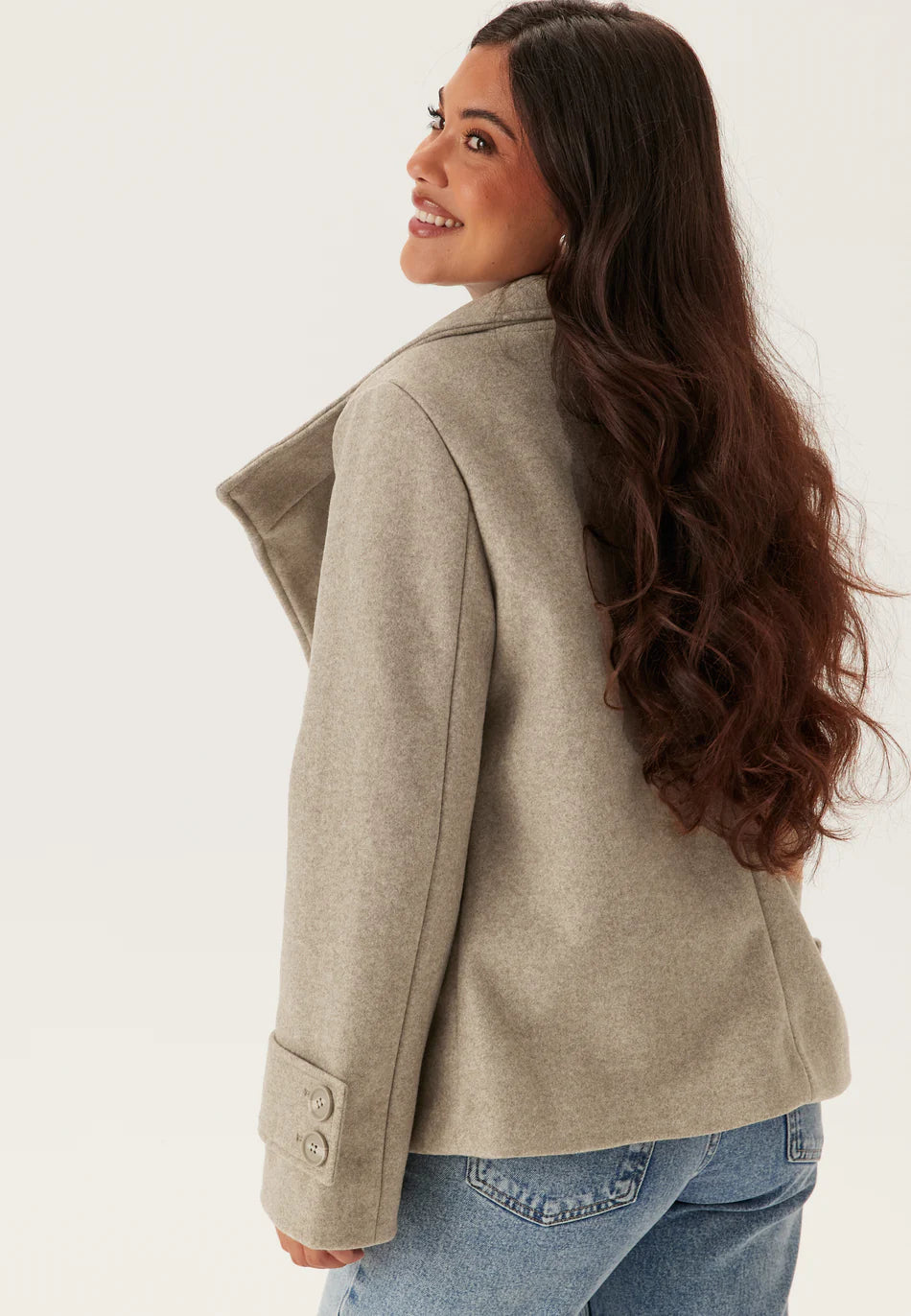Dames Jas | Grijs | Wolmix | Hoge Kraag met Knopen | Elegante Winterjas