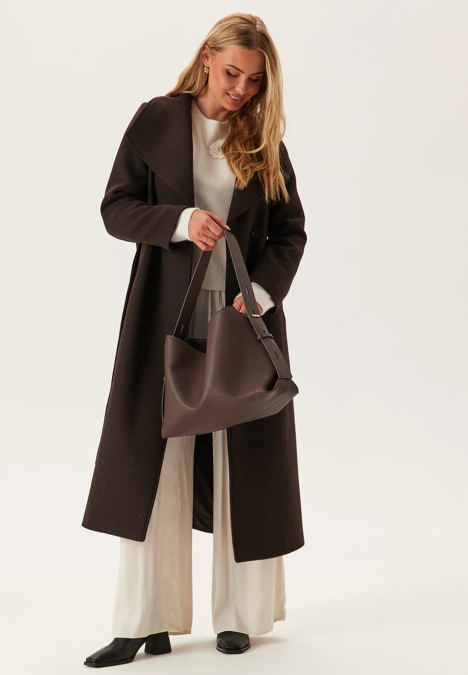 Dames Lange Jas | Donkerbruin | Wolmix | Warme Winterjas