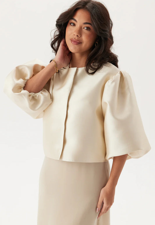 Satin Jacket Women's | Cream-colored | Puff Sleeves | Chic & Elegant