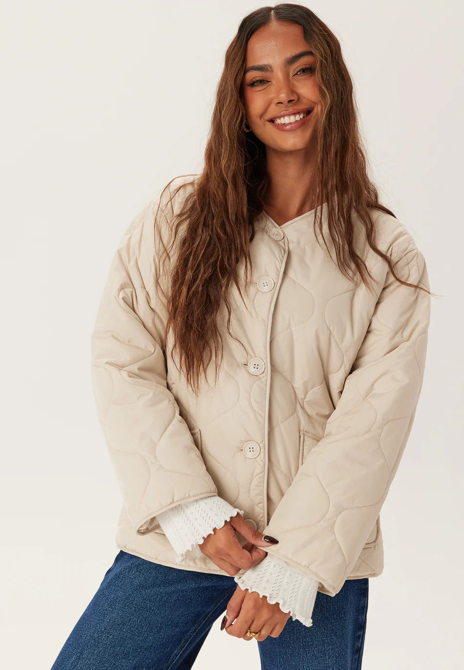 Dames Gewatteerde Jas Beige | Lichtgewicht Quilt Jacket | Winter & Herfst